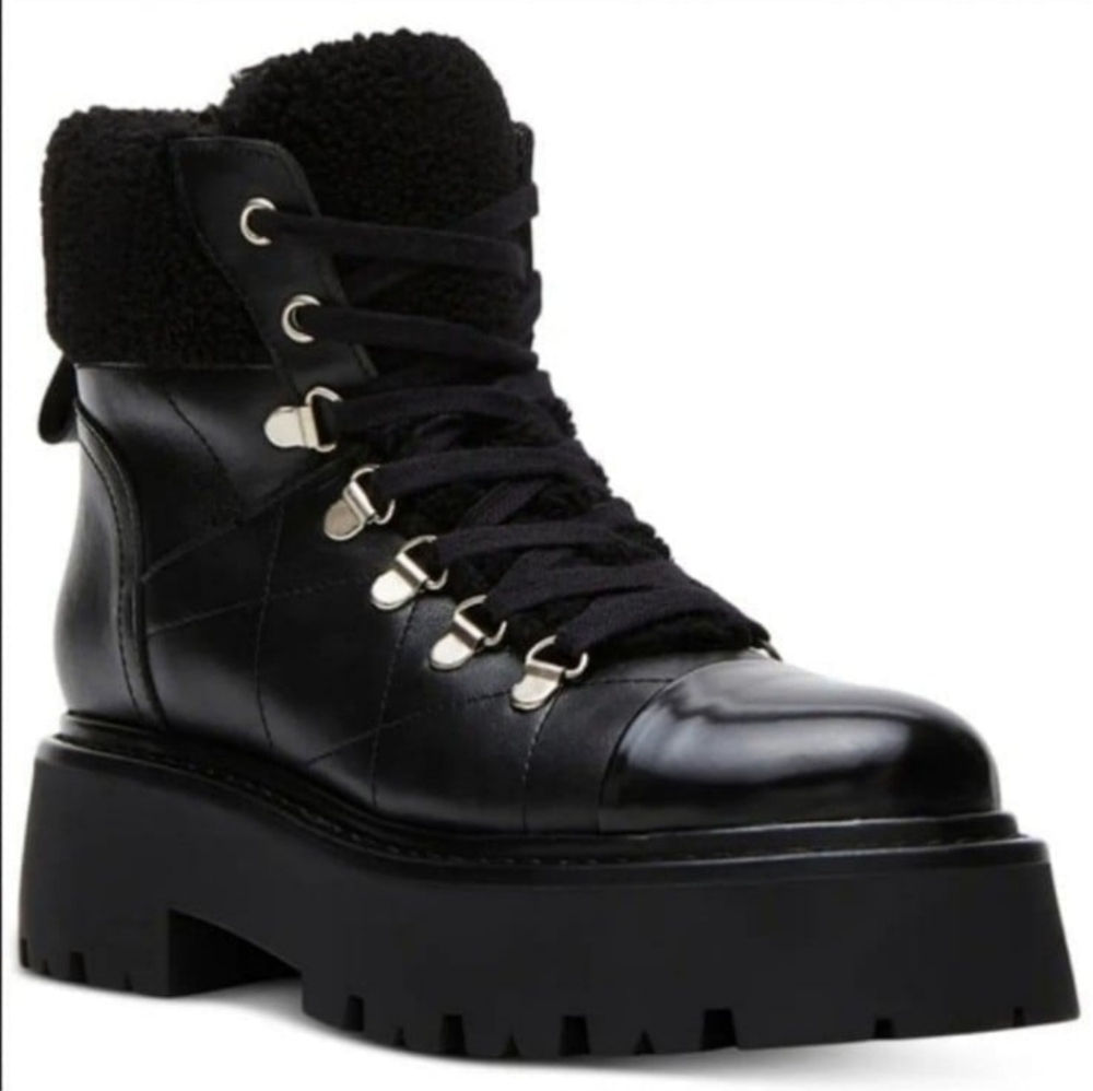 Steve Madden Reyen Black Leather Lace Up Boot (Women)Size 7.5 M New in box.. -